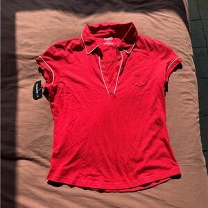 Y2K Express Mini Polo Top Red Contrast Trim Early 2000s